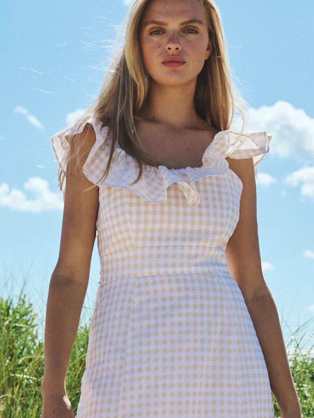 Louise New York Camille Dress In Tan Gingham Maxi Cotton — image 2 of 8